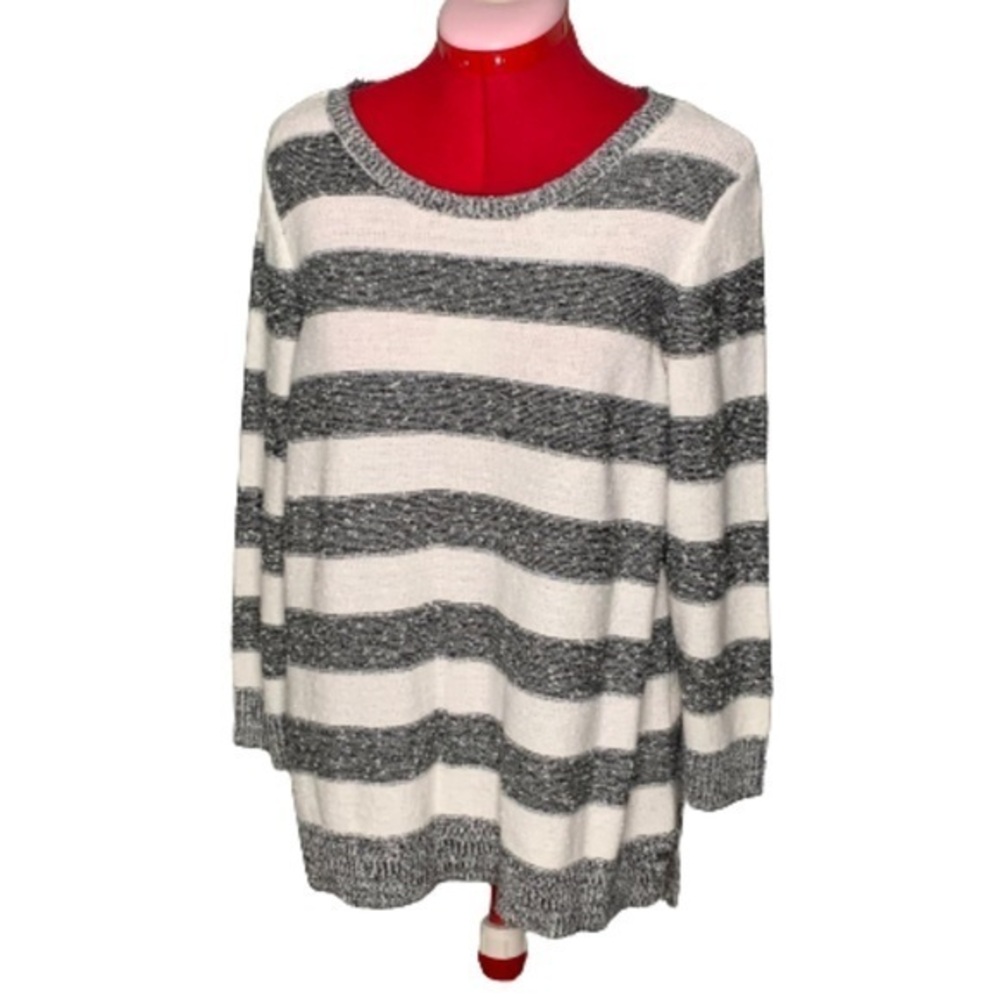 Croft & Barrow Black & White Striped Round Neck Pullover Casual Sweater XL